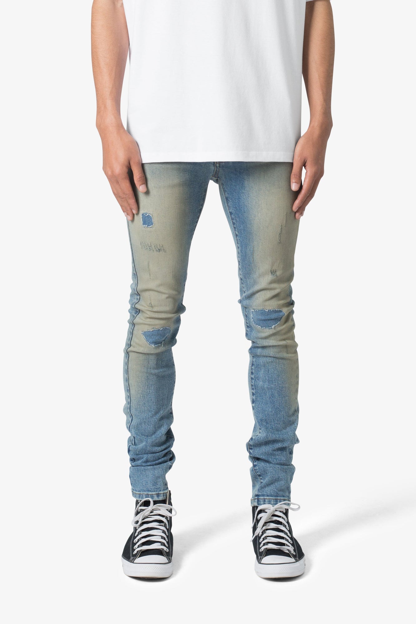 X651 Distressed Circle Knee Denim | Blue