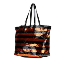 Prada | Pre-Owned Satin Sequin Stripes Tote | Orange
