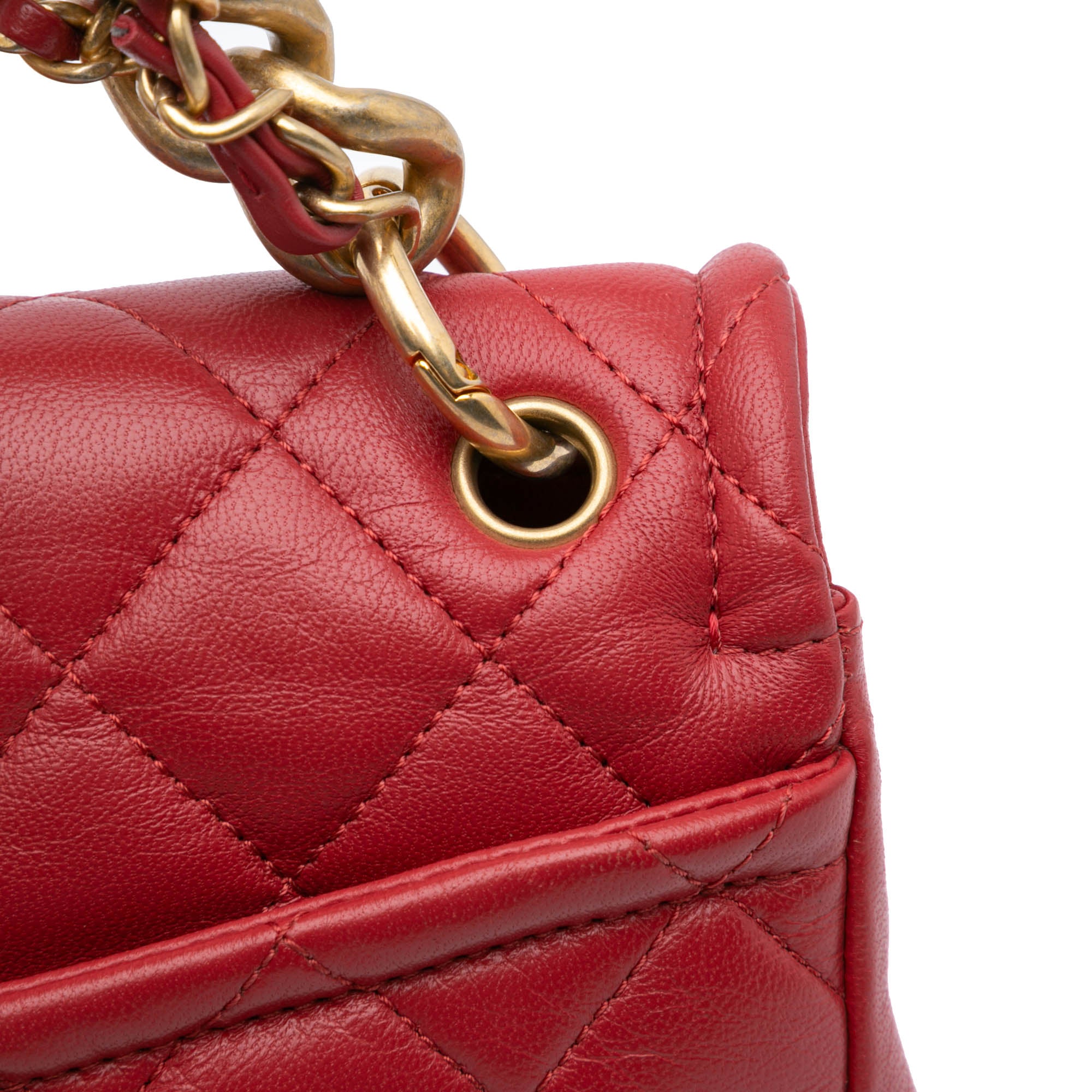 Chanel | Pre-Owned Small Quilted Lambskin Chain Link Flap | Red