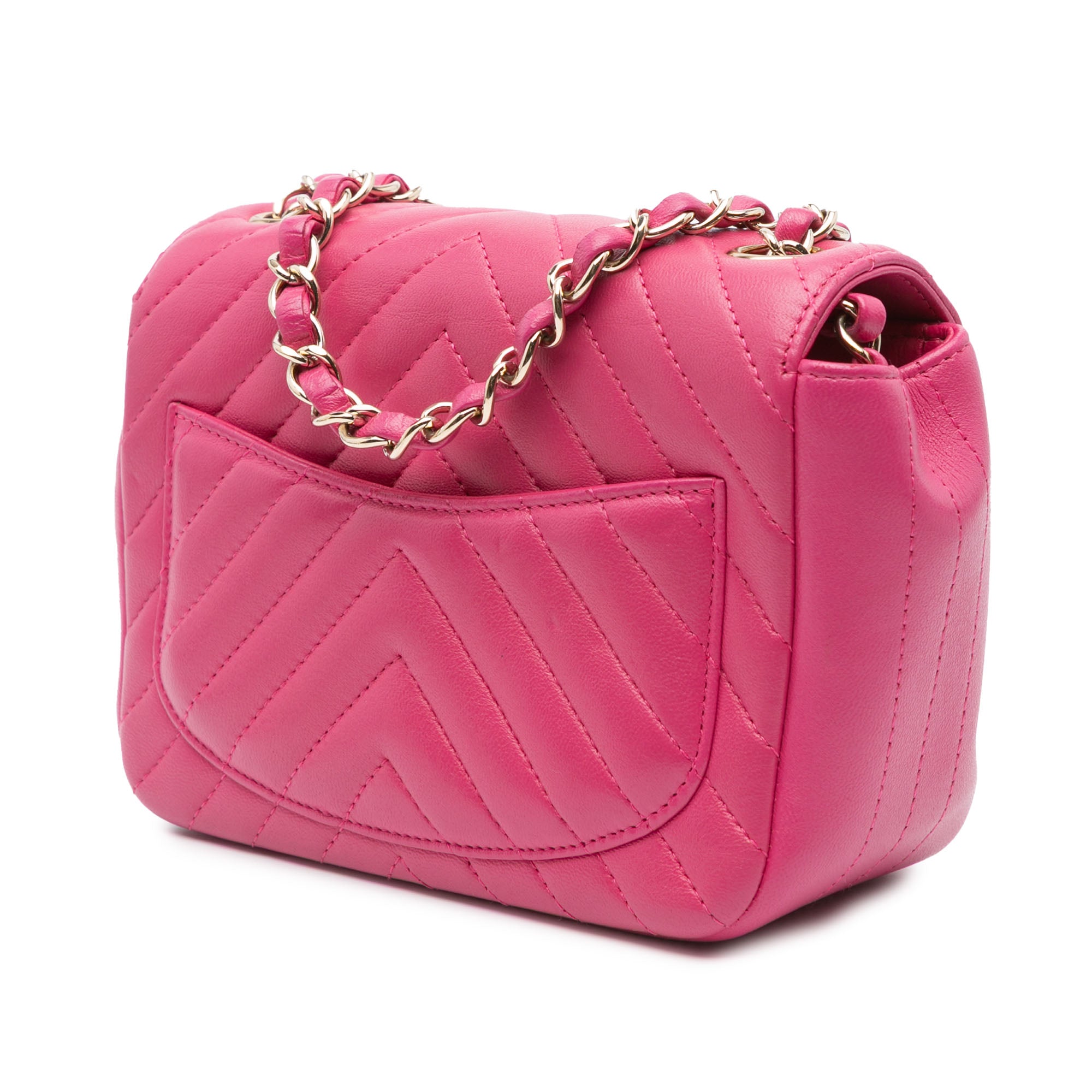 Chanel | Pre-Owned Mini Square Classic Chevron Lambskin Single Flap | Pink