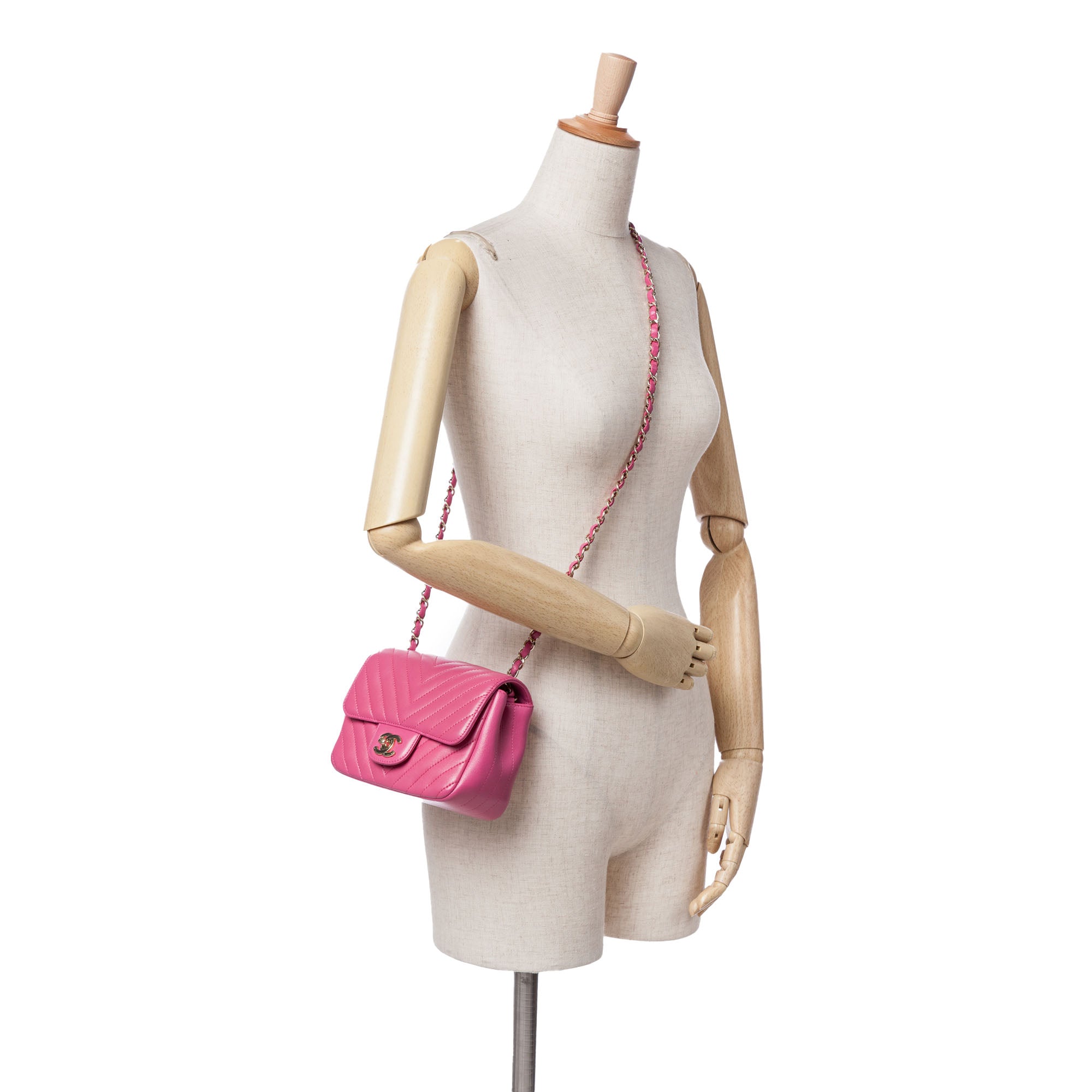 Chanel | Pre-Owned Mini Square Classic Chevron Lambskin Single Flap | Pink