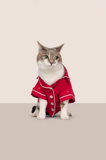 Model is wearing Gisele Printed TENCEL Modal Pet PJ  in Nutcracker Holly Red/Ivory