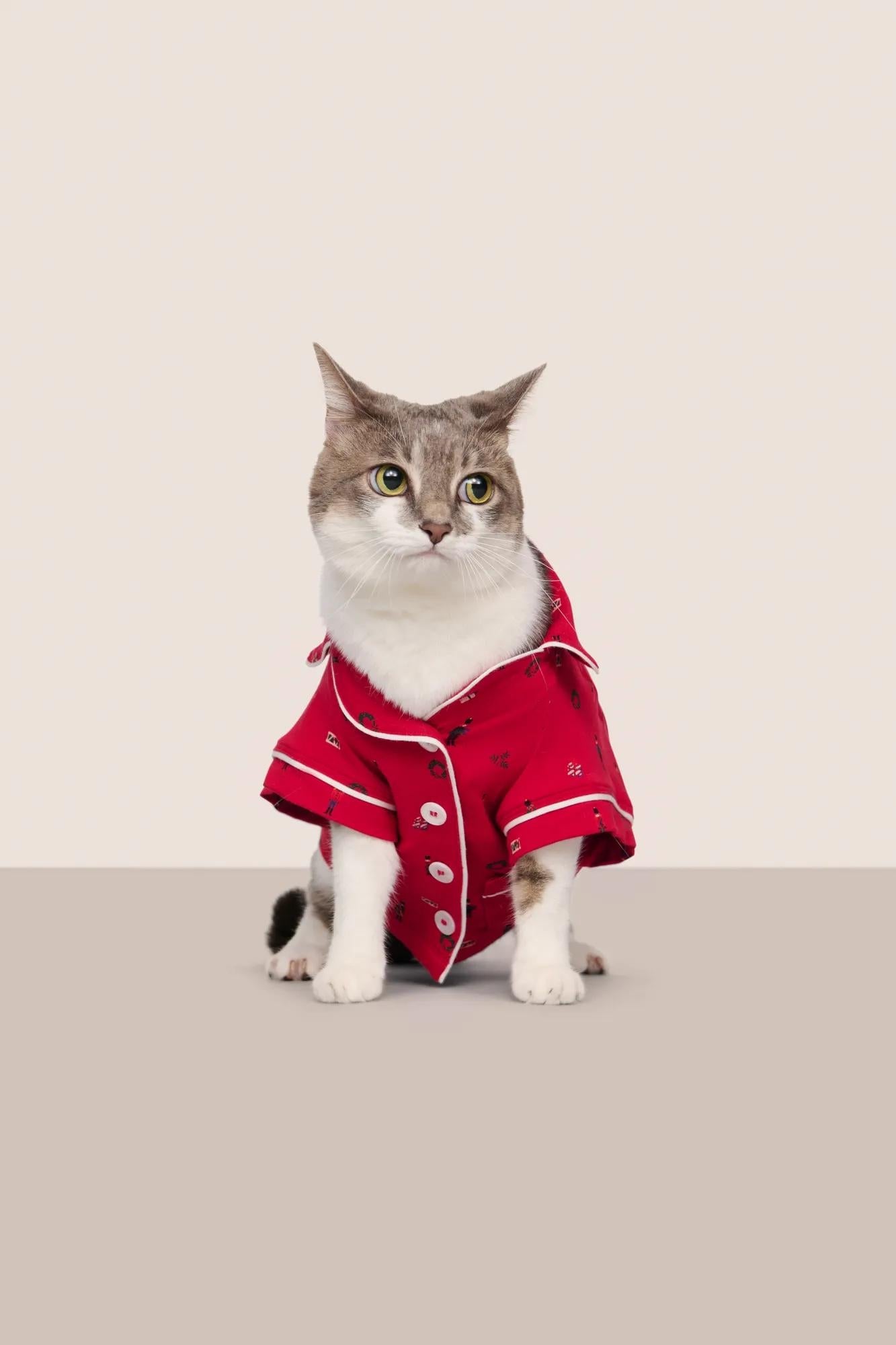 Model is wearing Gisele Printed TENCEL Modal Pet PJ  in Nutcracker Holly Red/Ivory