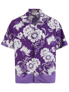Men | VALENTINO | Marguerite Flower Print Short Sleeve Shirt | Lilac & White