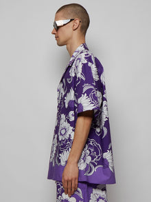 Men | VALENTINO | Marguerite Flower Print Short Sleeve Shirt | Lilac & White