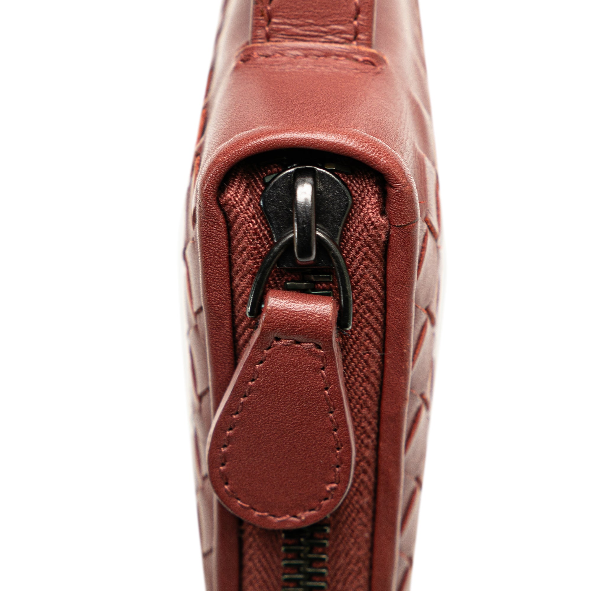 Bottega Veneta | Pre-Owned Intrecciato Zip Around Long Wallet | Red