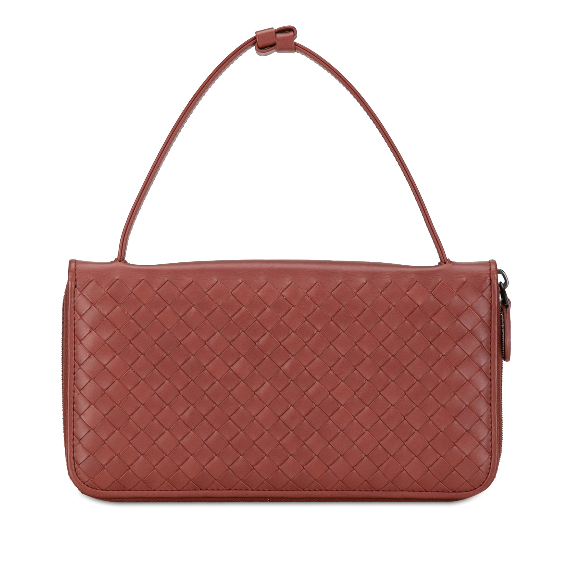 Bottega Veneta | Pre-Owned Intrecciato Zip Around Long Wallet | Red