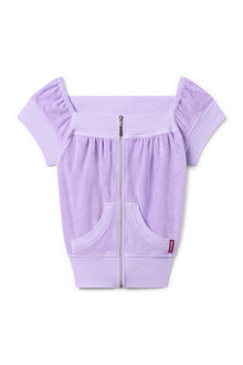 Women | Vintage Terry Off Shoulder Boho Zip Top | Lilac