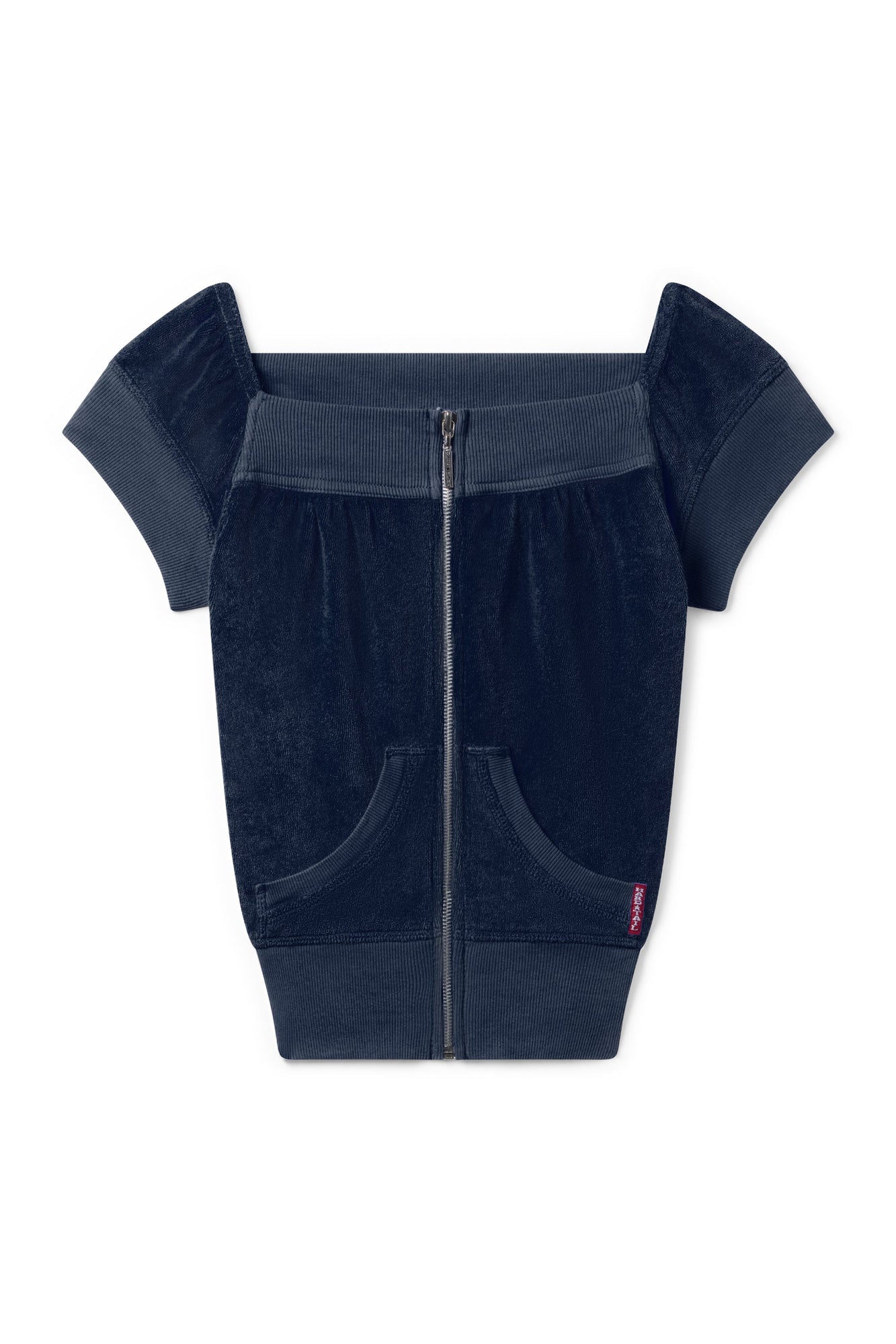 Women | Vintage Terry Off Shoulder Boho Zip Top | Past Midnight