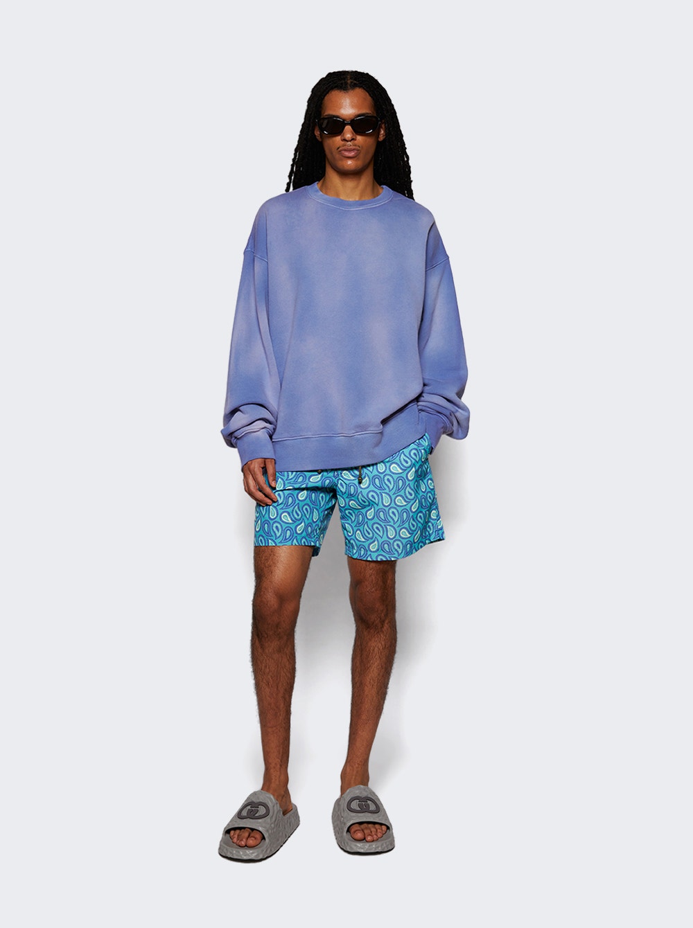 Men | NAHMIAS | Plain Crewneck Sweatshirt Sunfade Ocean | Blue