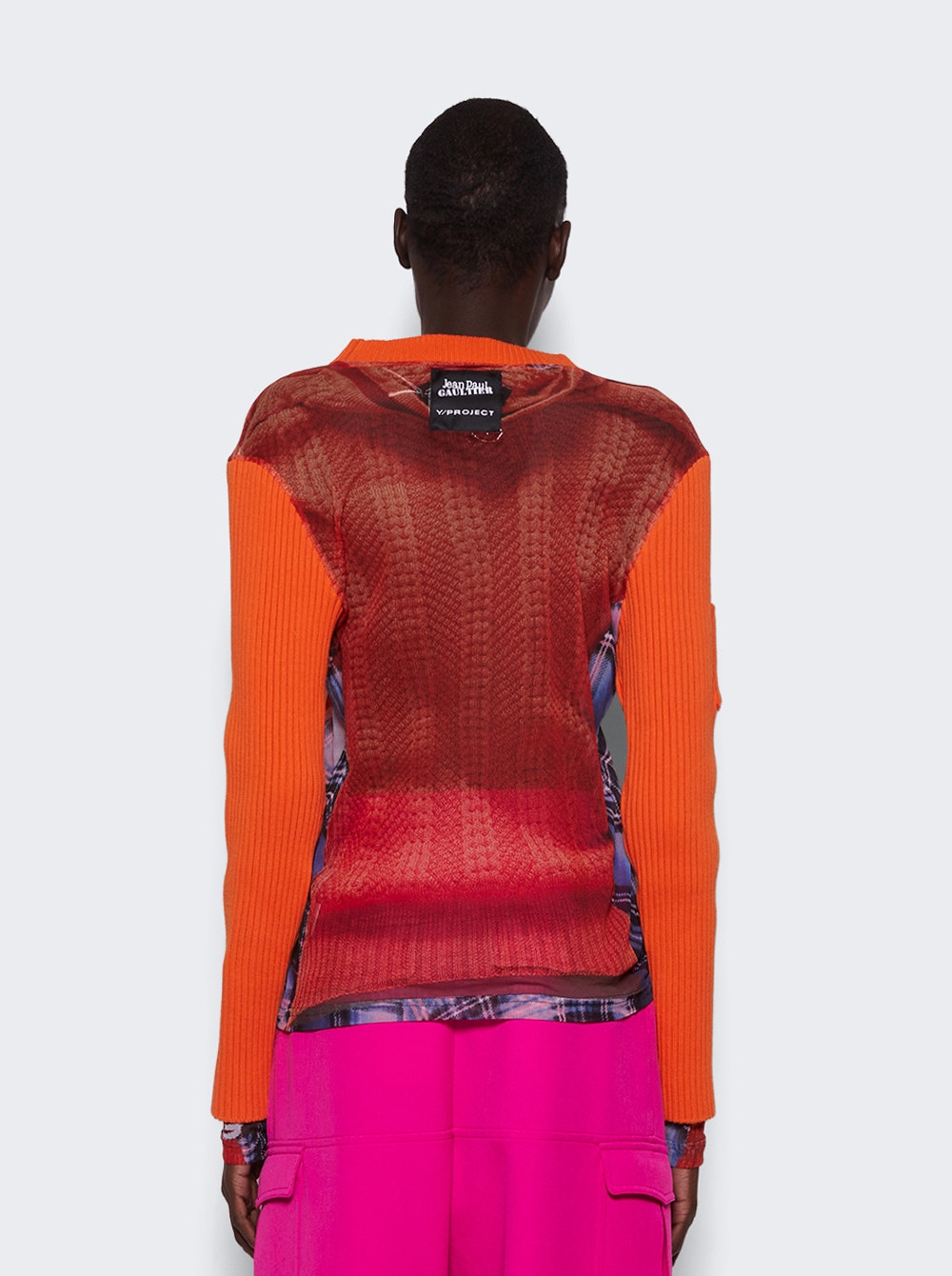 Women | Y/PROJECT X Jean Paul Gaultier | Trompe-l'oeil Ruffle Cardigan Top | Burnt Orange