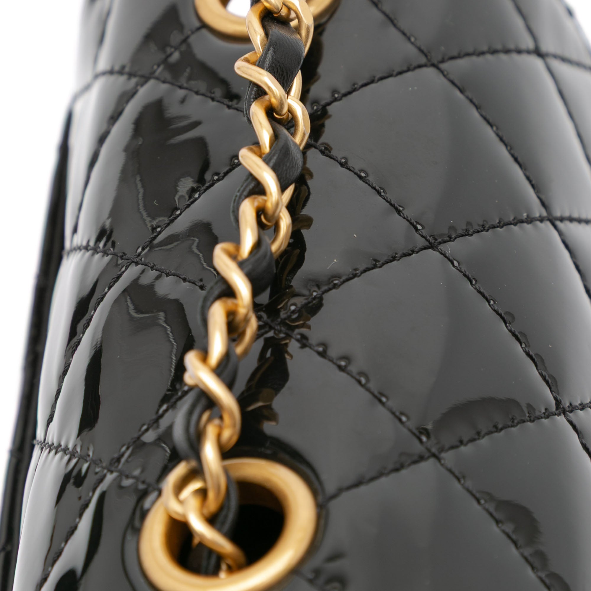 Chanel | Pre-Owned Mini Square Classic Patent Single Flap with Golden Chain Shoulder Strap | Black