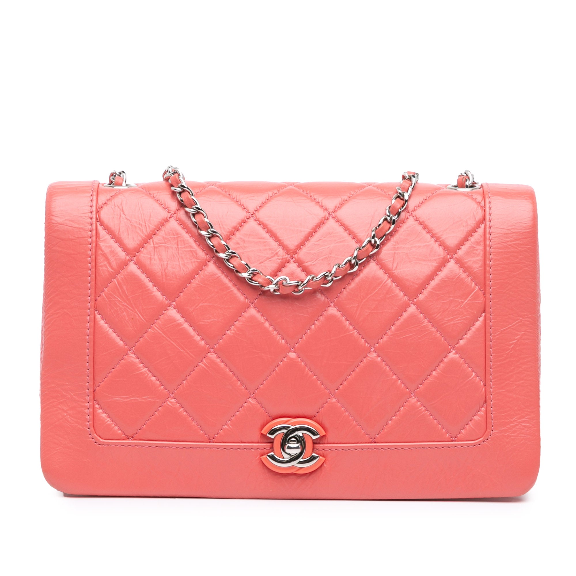 Chanel | Pre-Owned Crumpled Calfskin Bi Quilted Vintage Full Flap | Pink/Salmon