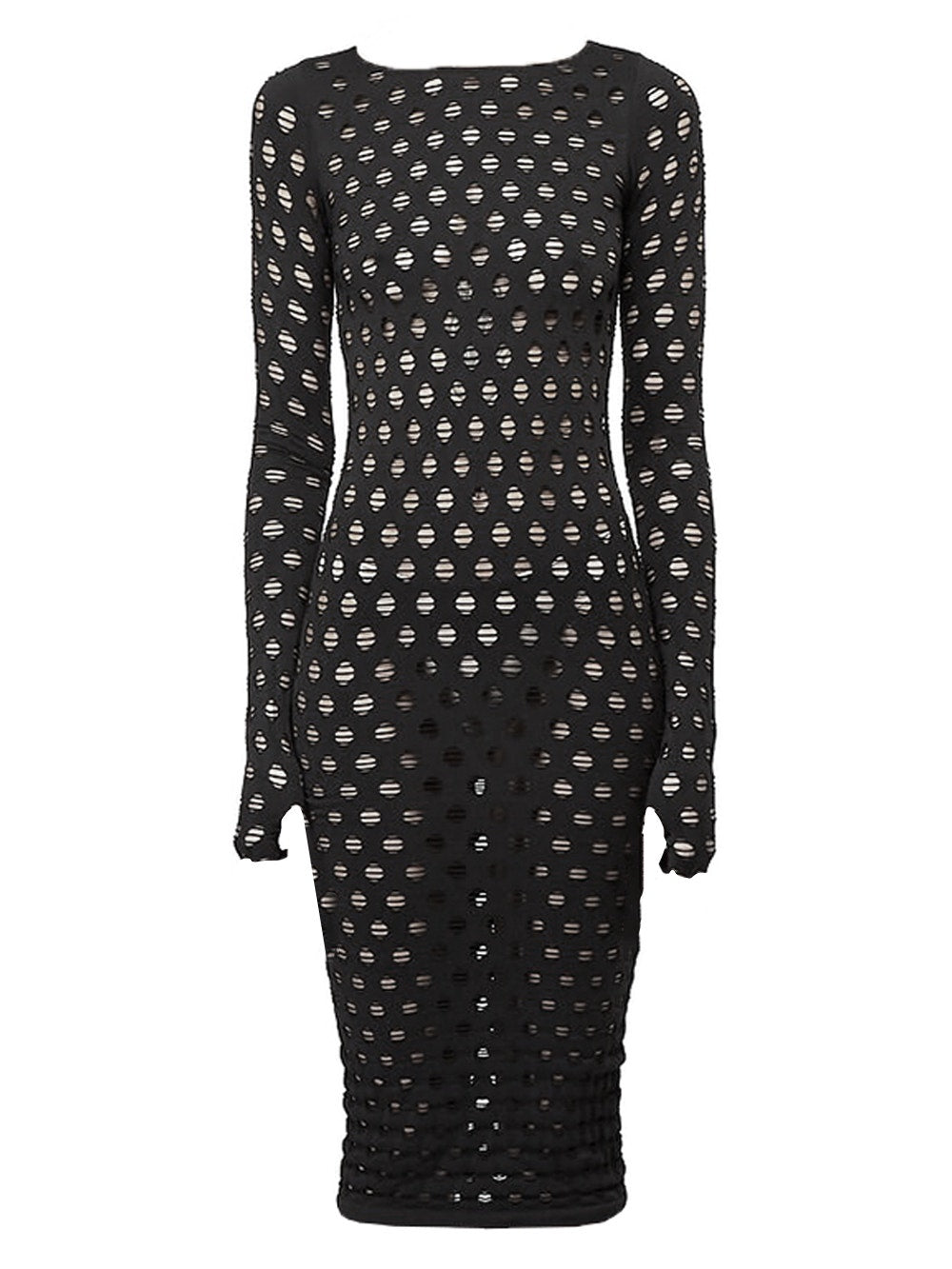 Women | Maisie Wilen | Perforated Long-sleeve Midi Dress | Black