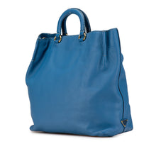 Prada | Pre-Owned Vitello Daino Canapa Open Convertible Tote | Blue
