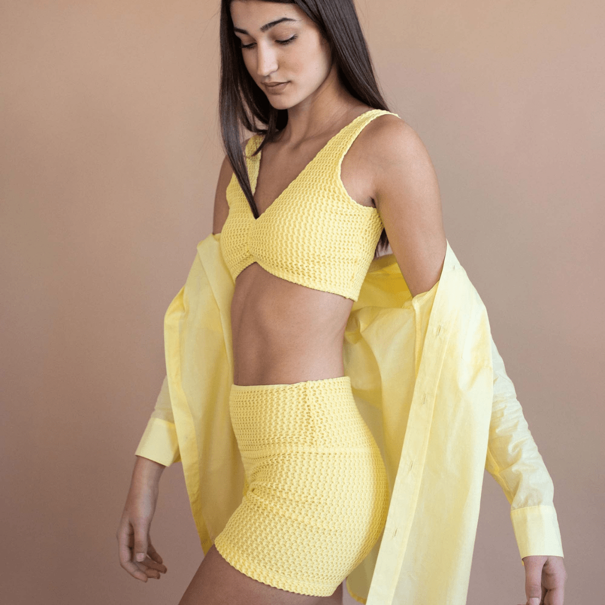 Women | Micro Bike Short | Yellow Crochet