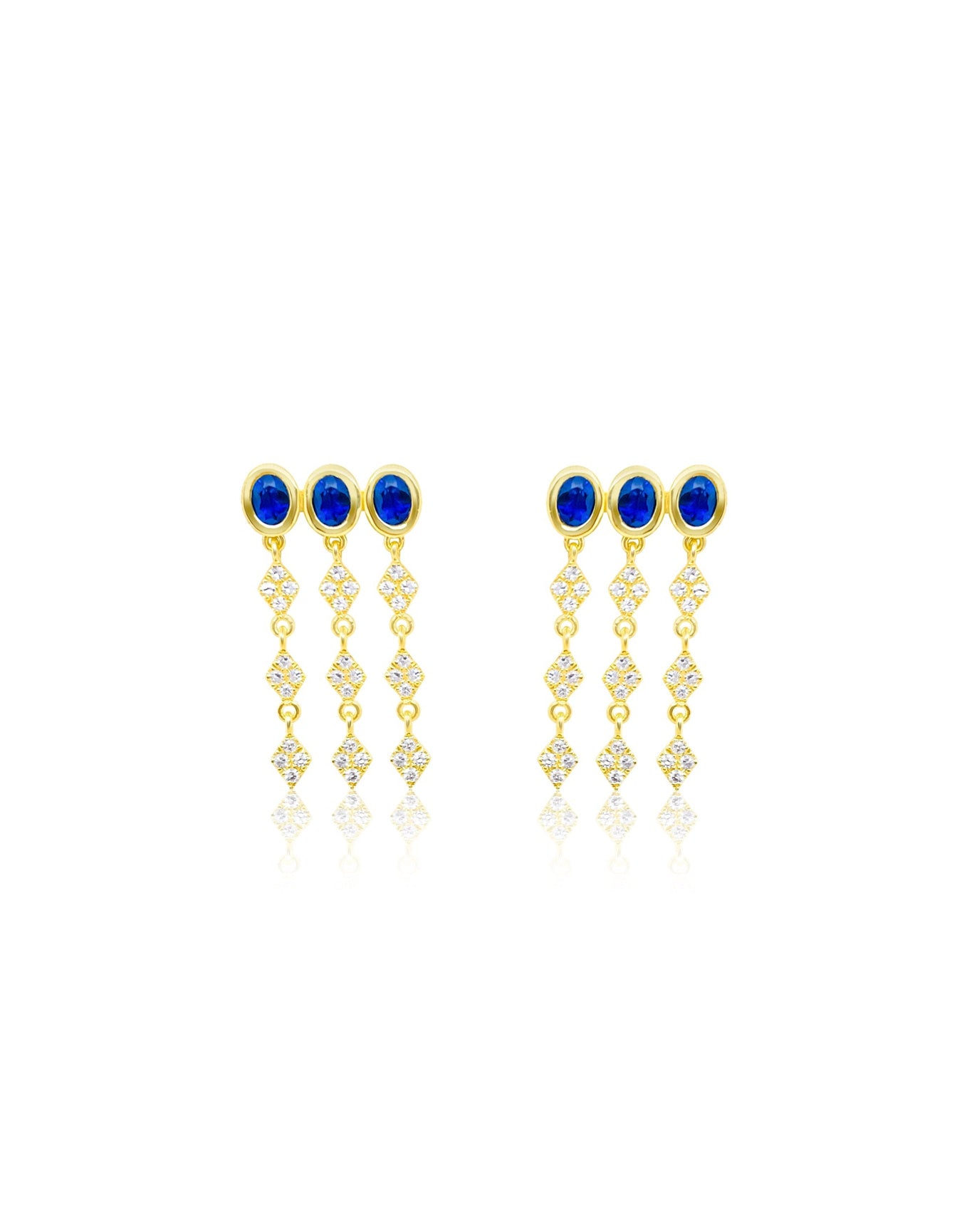 Yellow Gold Blue Sapphire and Diamond Fringe Earrings | 14K Yellow Gold