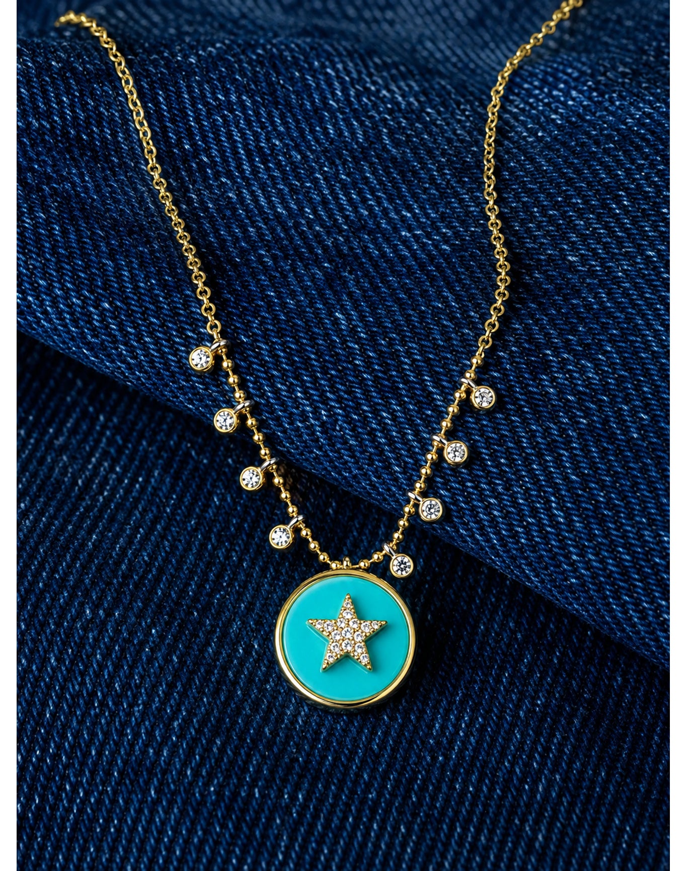 Yellow Gold Turquoise Star Necklace | 14K Yellow Gold