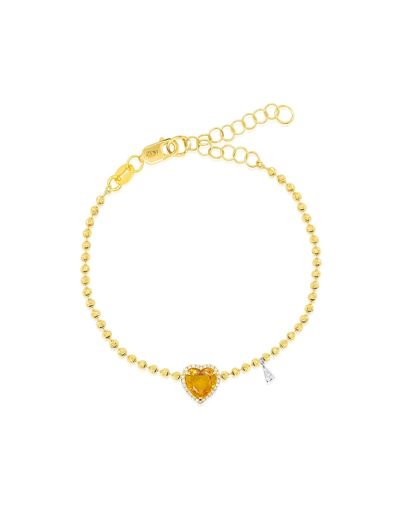 Yellow Sapphire Heart Ball chain Bracelet | 14K Two Tone Gold