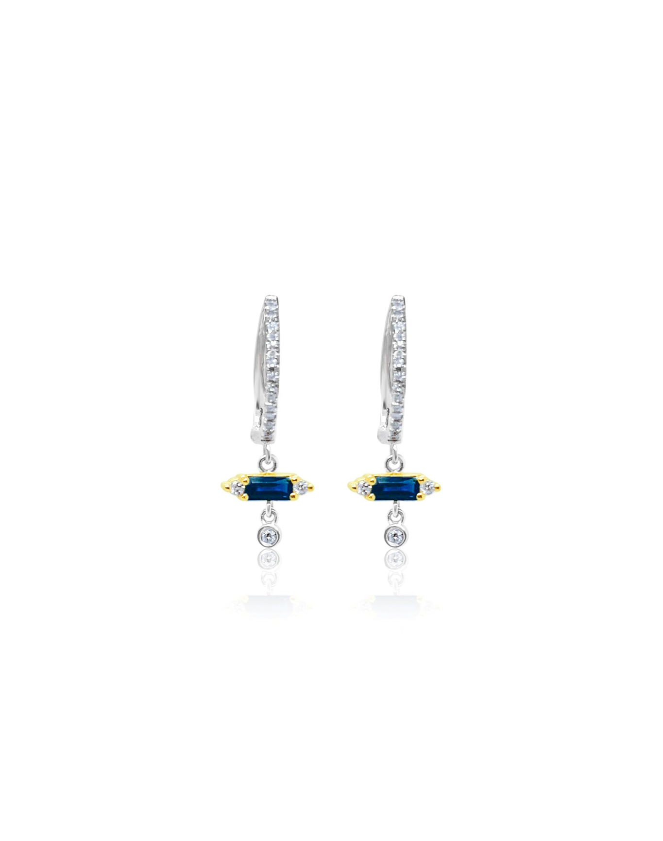 Yellow and Blue Sapphire Diamond Hoop Dangle Earrings | White Gold