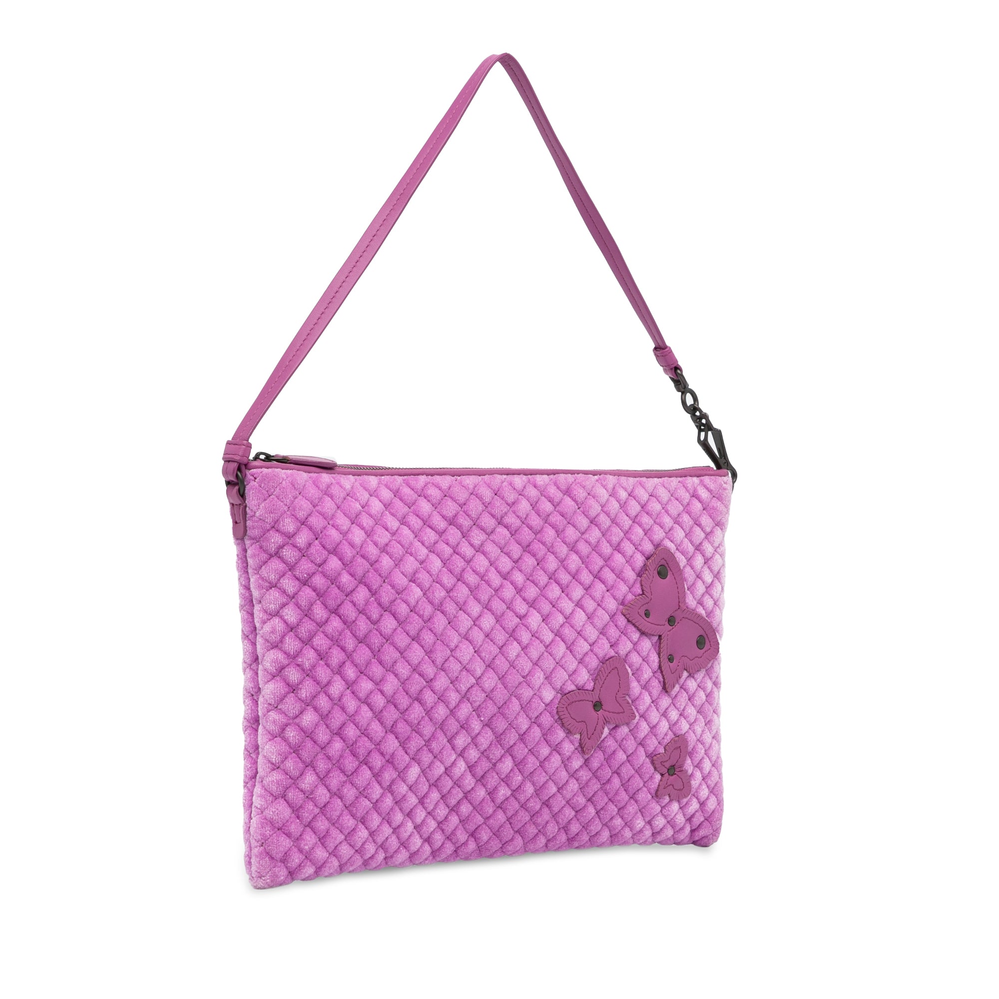Bottega Veneta | Pre-Owned Intrecciato Butterfly Pochette Velvet Shoulder Bag | Purple