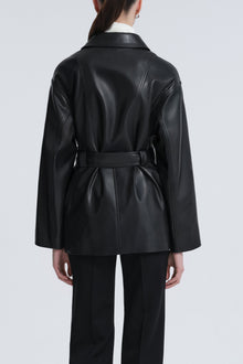 Model is Wearing Nour Hammour Zakary Soft Leather Jacket Black - Back