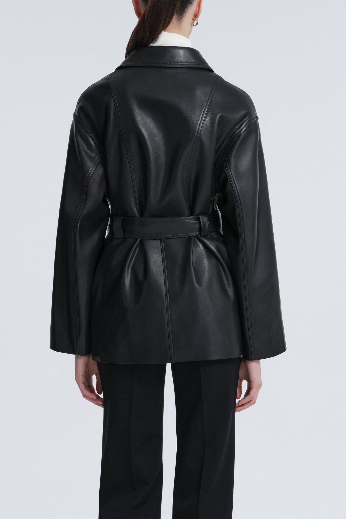 Model is Wearing Nour Hammour Zakary Soft Leather Jacket Black - Back