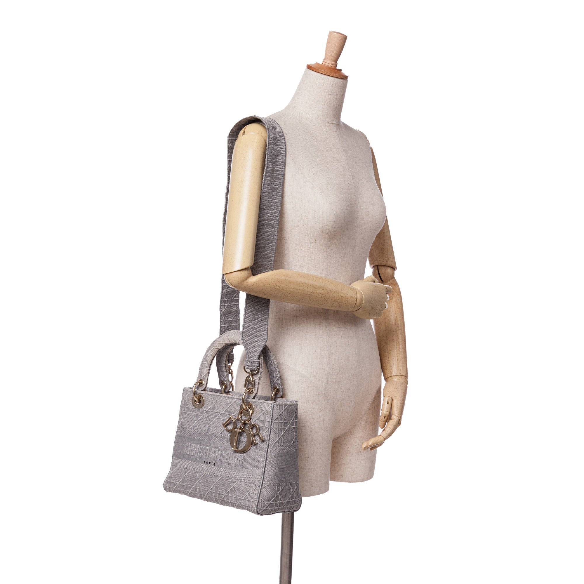 Dior | Pre-Owned Medium Canvas Cannage Lady D Lite - I | Gray/Light Gray