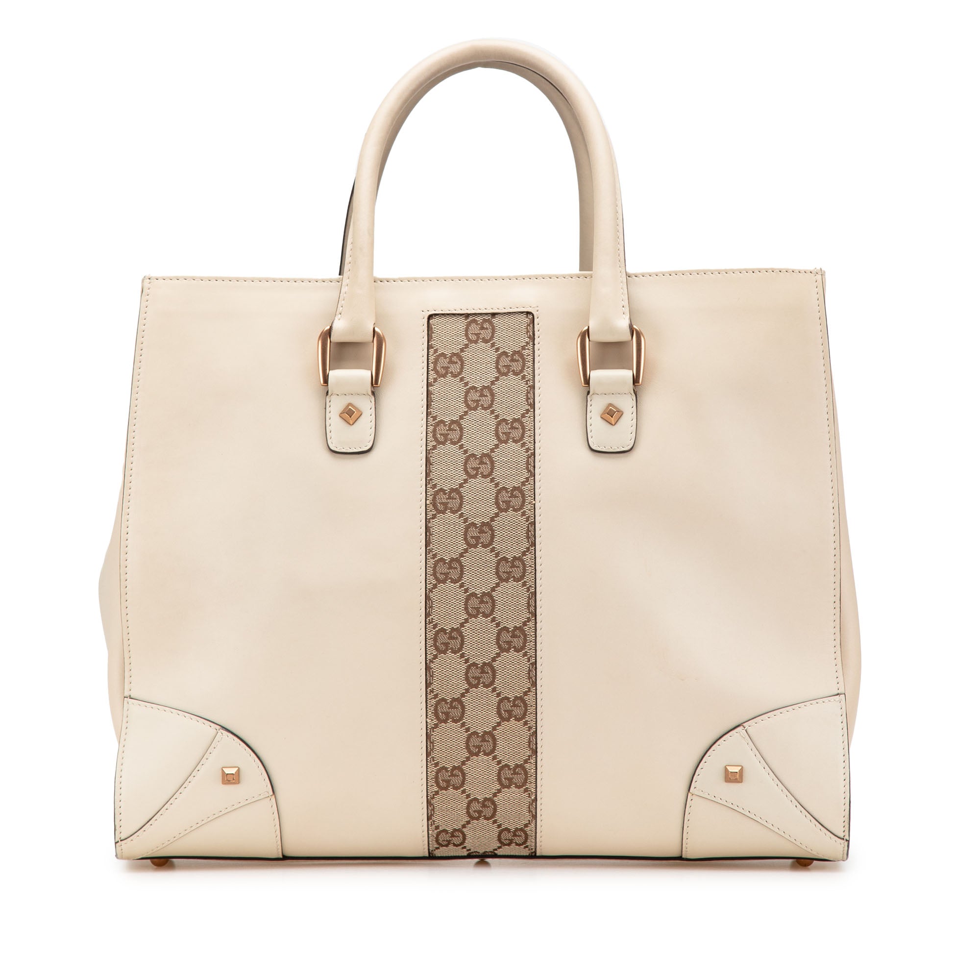 Gucci | Pre-Owned Calfskin and GG Canvas Nailhead Tote | White/Ivory