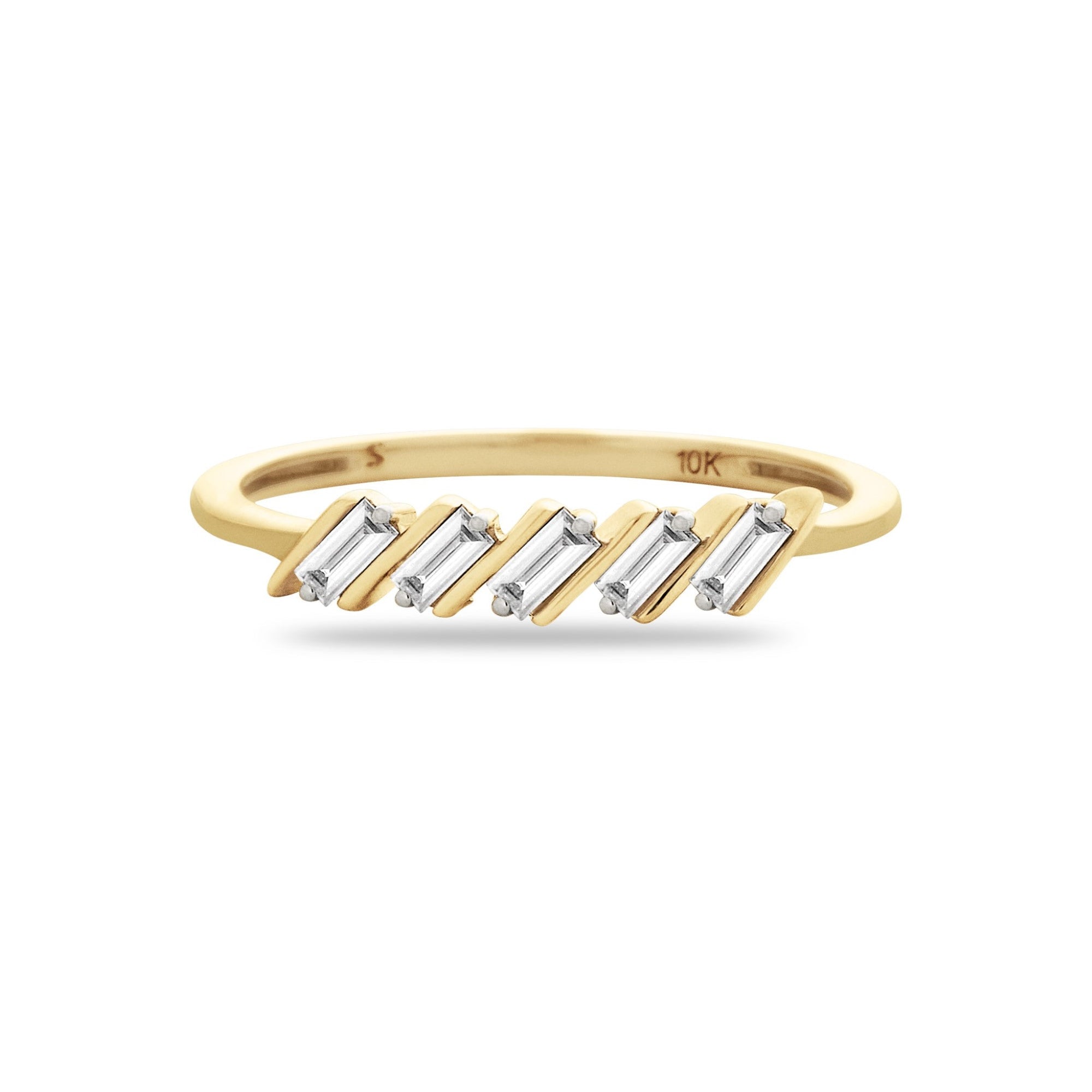 Zig Zag Baguette Diamond Ring | 10K Yellow Gold