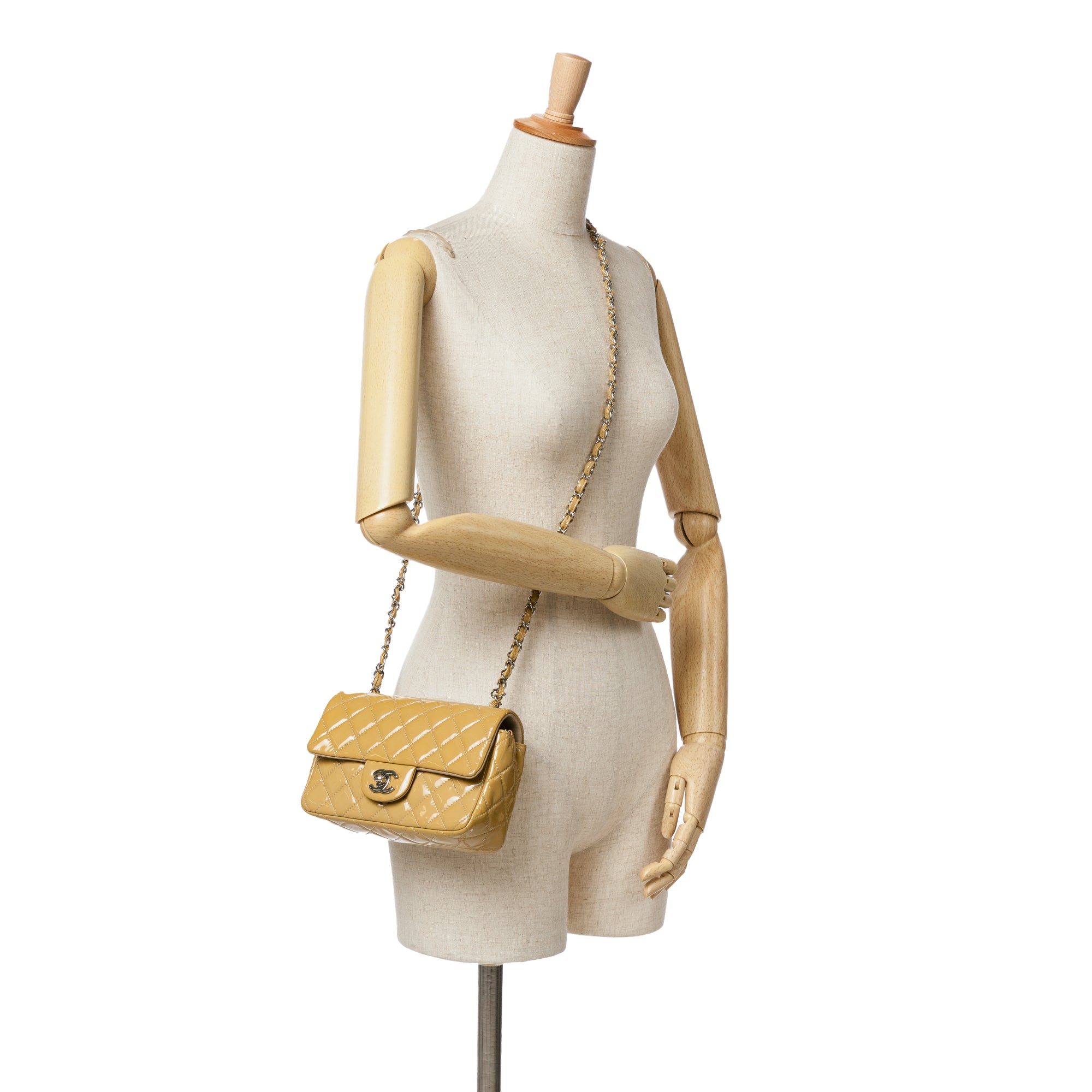 Chanel | Pre-Owned Mini Rectangular Classic Patent Single Flap | Yellow/Mustard