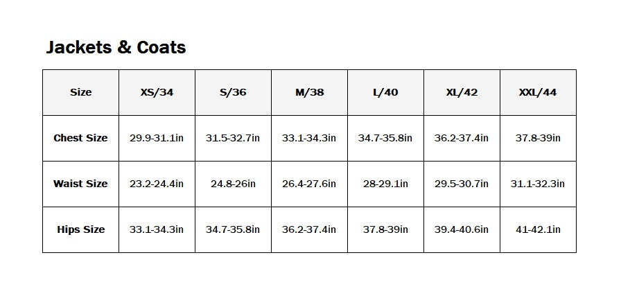 Product size guide