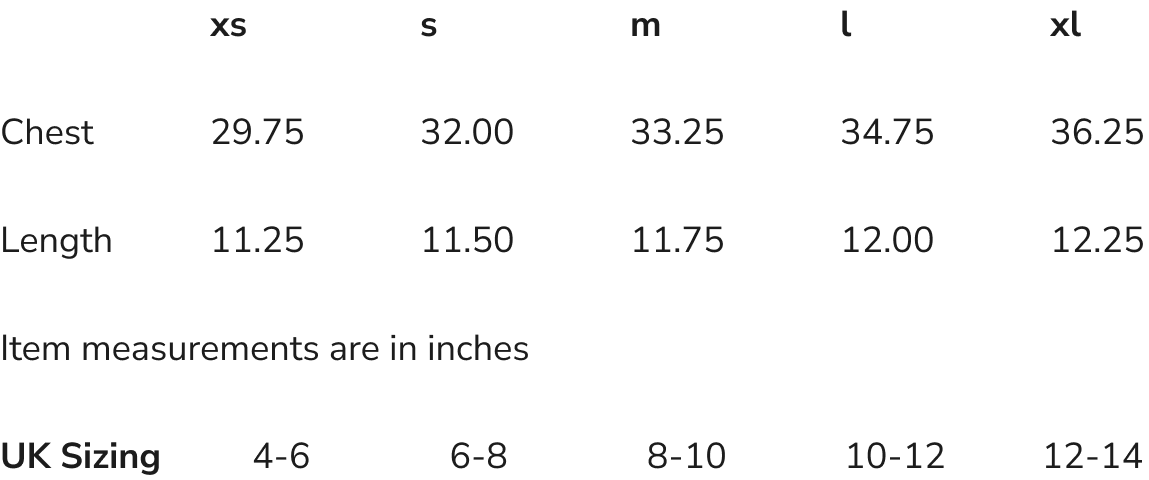 Product size guide