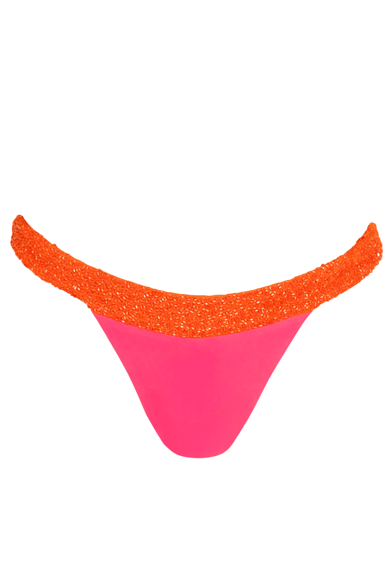 Zenya Hand - Beaded Embellished Bikini Bottom - Pink/Orange - Self - Adore