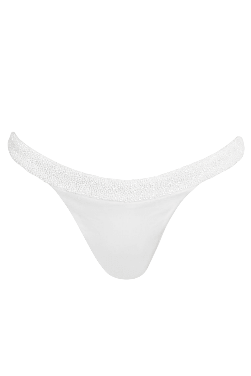 Zenya Hand - Beaded Embellished Bikini Bottom - White - Self - Adore