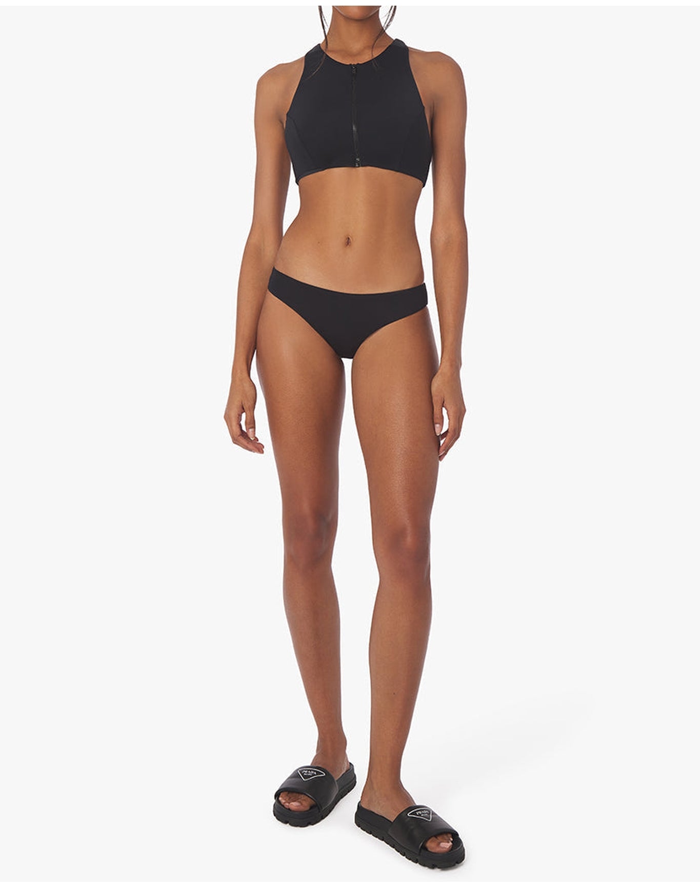 Zip Front Racerback Bikini Top | Black