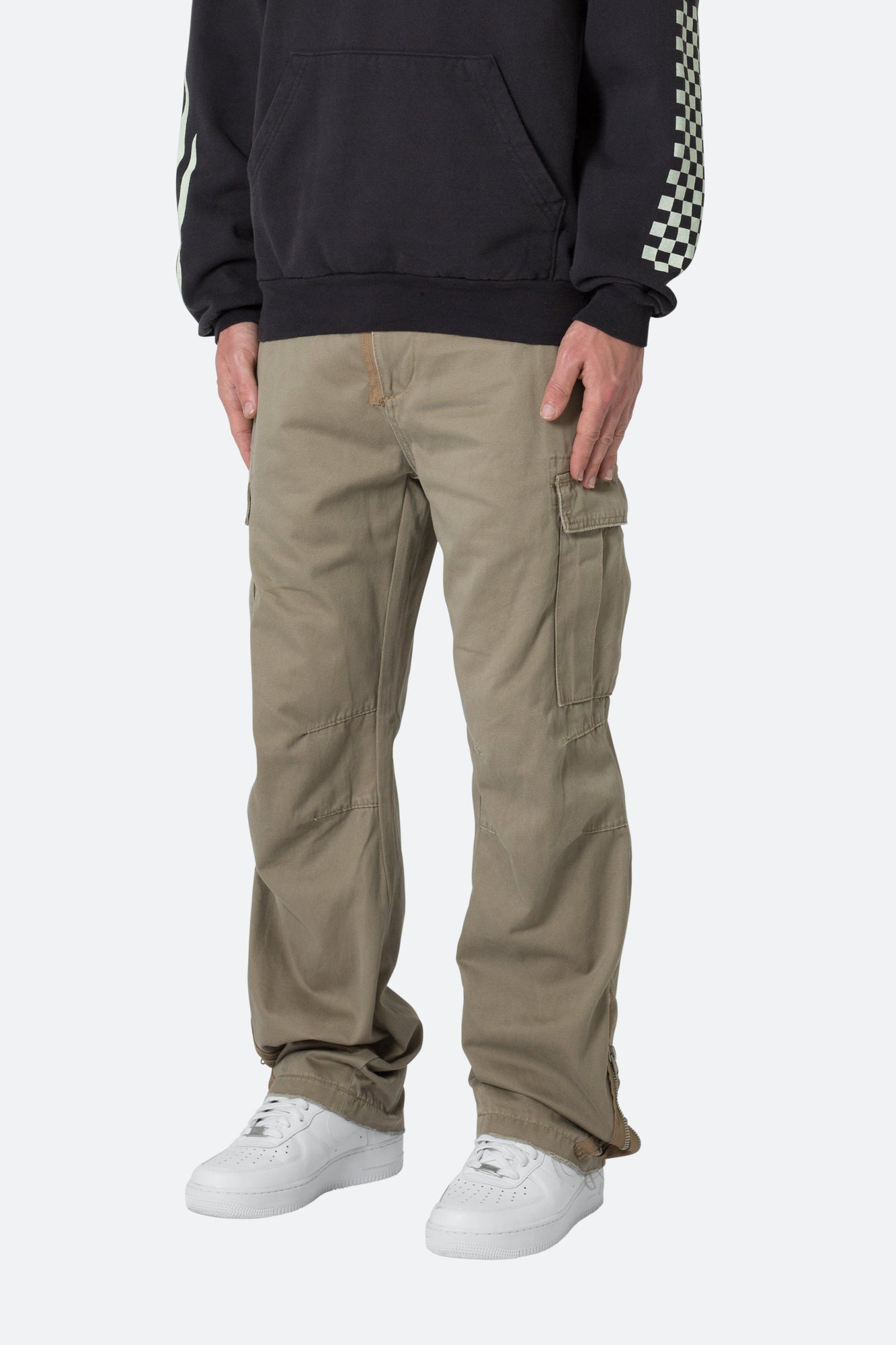 Zipper Denim Cargo Pants | Khaki
