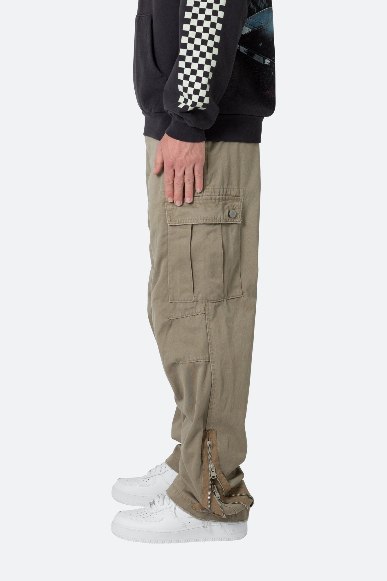 Zipper Denim Cargo Pants | Khaki