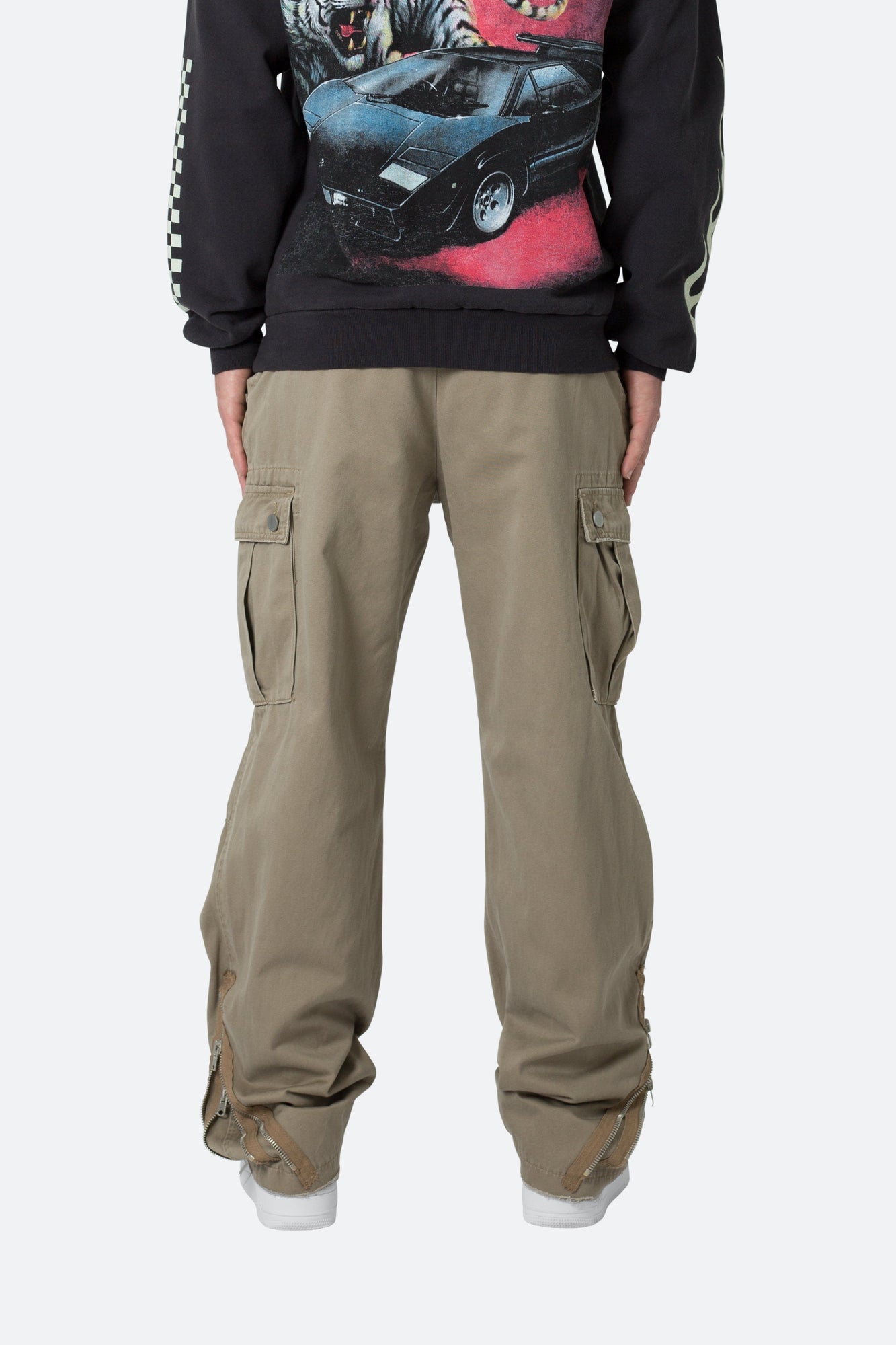 Zipper Denim Cargo Pants | Khaki