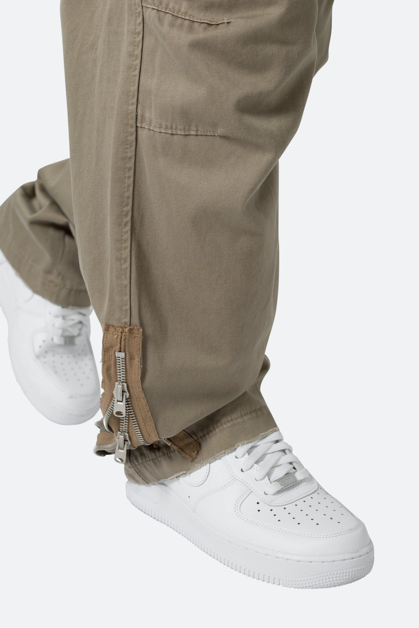Zipper Denim Cargo Pants | Khaki