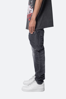 Zipper Inseam Cargo Denim | Washed Black
