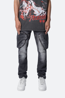 Zipper Inseam Cargo Denim | Washed Black
