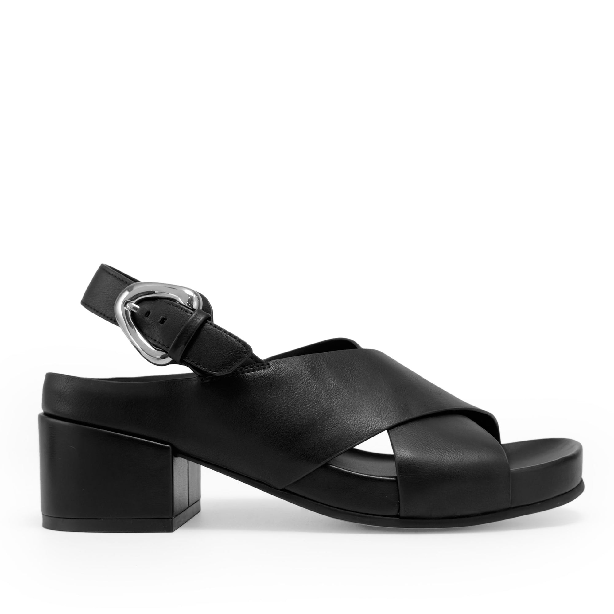 Chrystie Sandal Block Heel | Black Faux Calf
