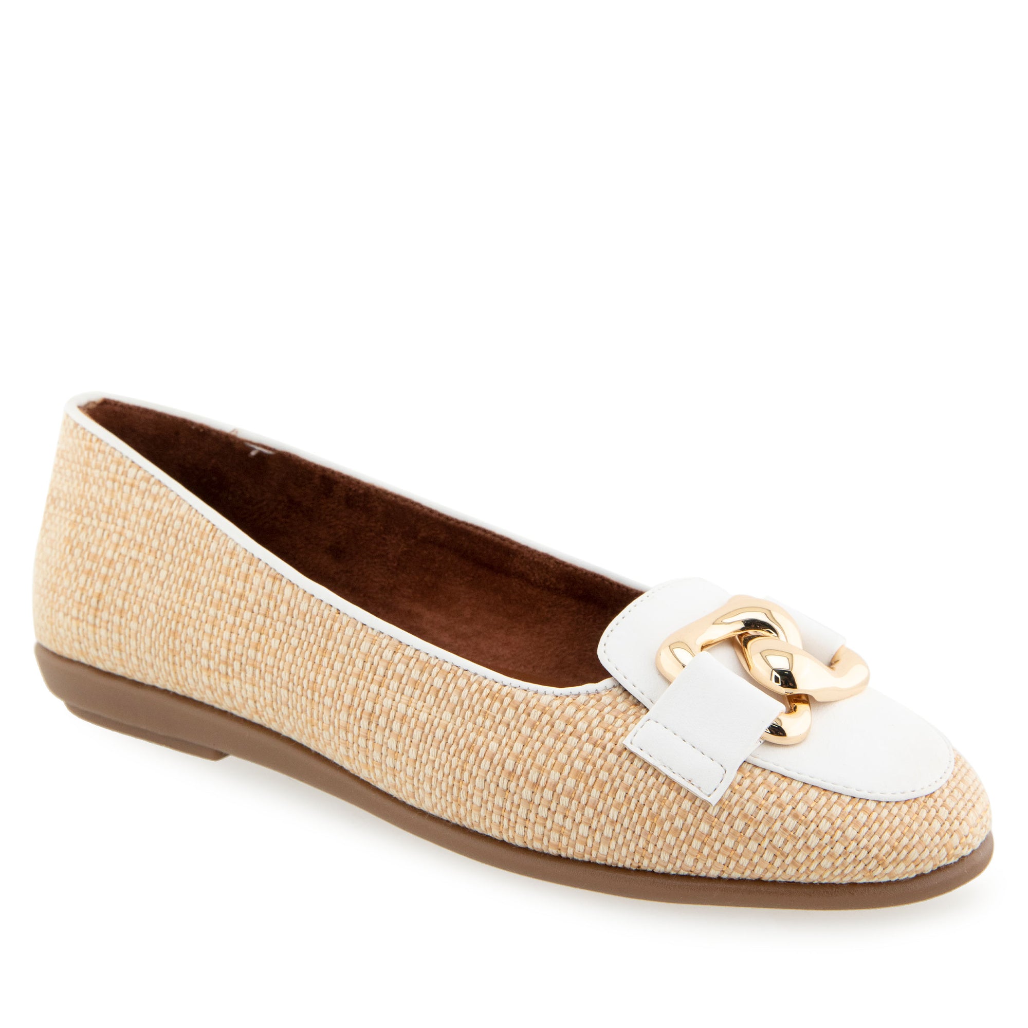 Bell Casual Flat | Natural/White Raffia/Faux Soft Nappa