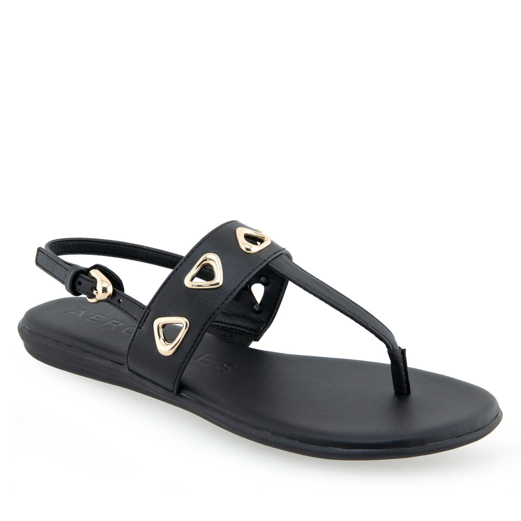 Iago Sandal Flat | Black Faux Leather