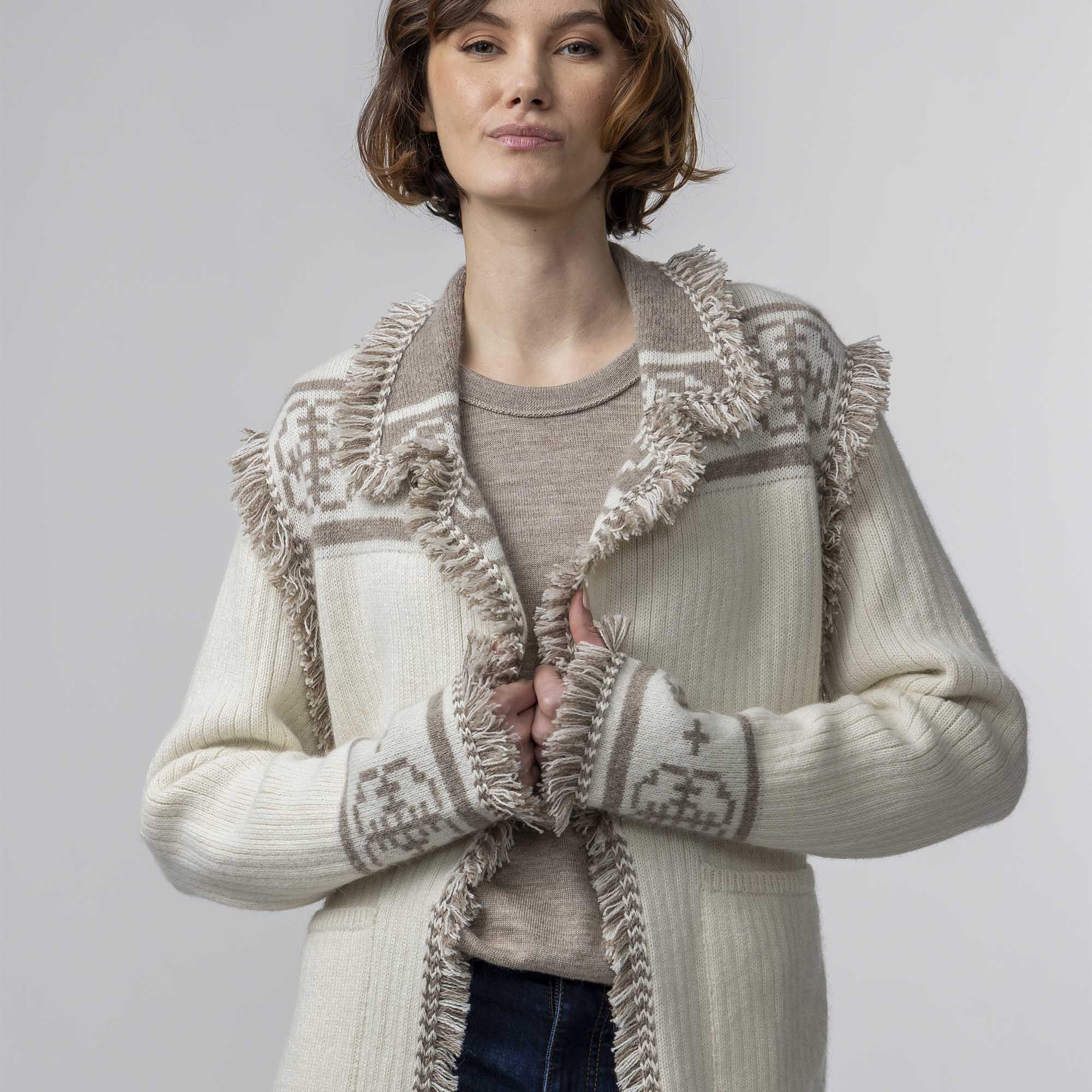 Women | Hacienda Cardigan | Ivory / Taupe