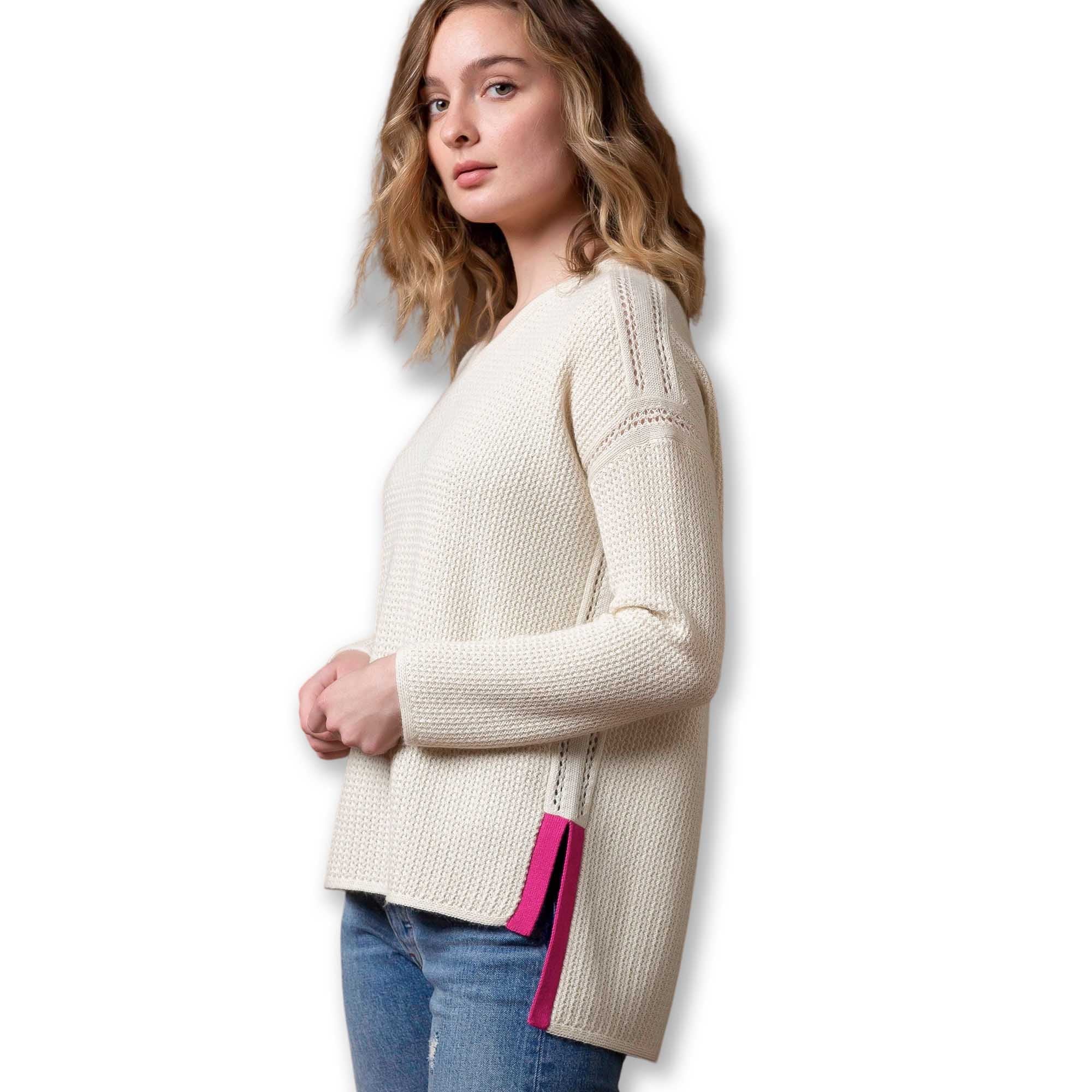 Womens | Zoe Sweater | Ivory / Shocking Pink