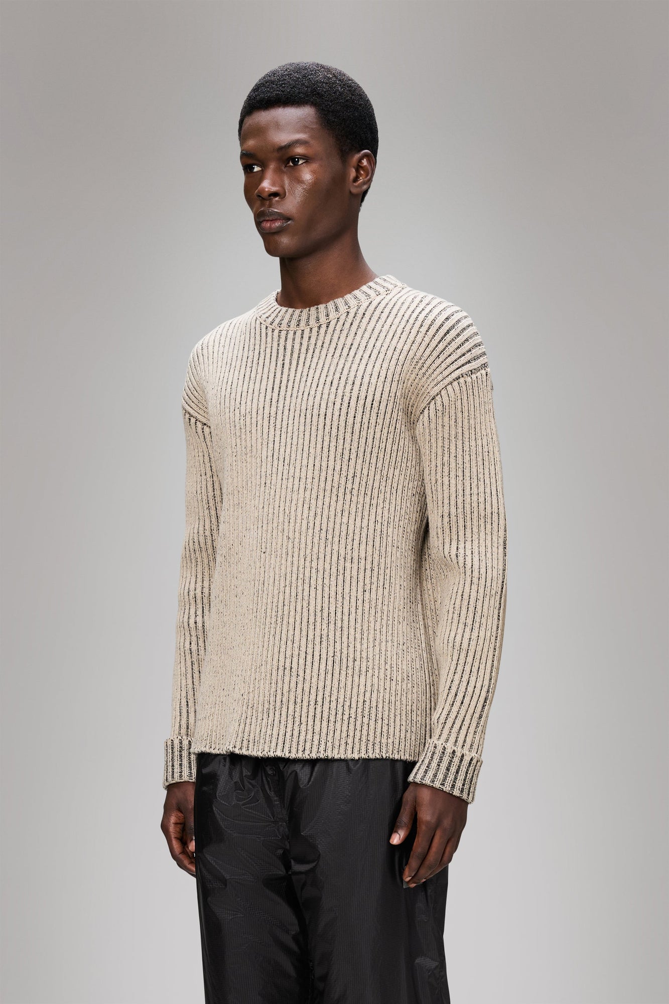 RAINS Sapa Knit Crew Neck Beige/Black Long Sleeve