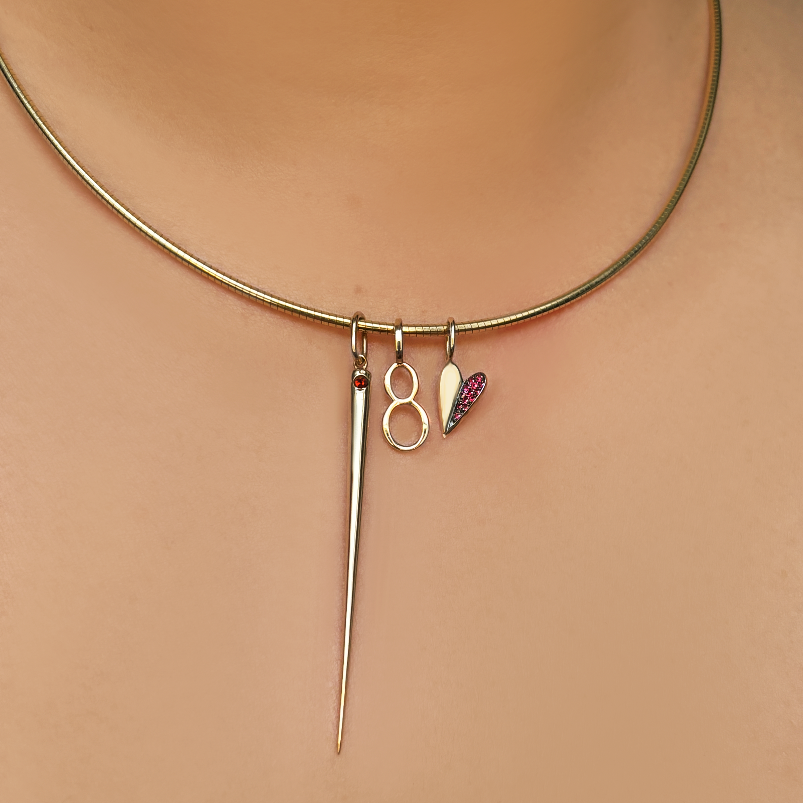 Mini Folded Heart Charm with Half Pavé
