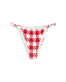 Adjustable Ruched Oversized Houndstooth Bikini Bottom | Cherry Red White